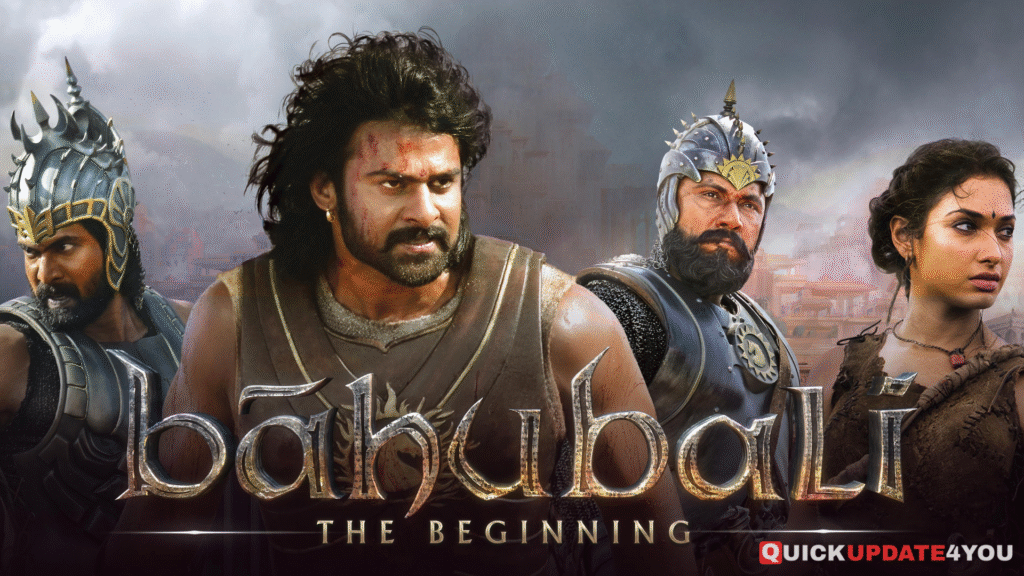 Bahubali The Beginning Full Movie (2015) HD 4K Poster featuring Prabhas and Anushka Shetty