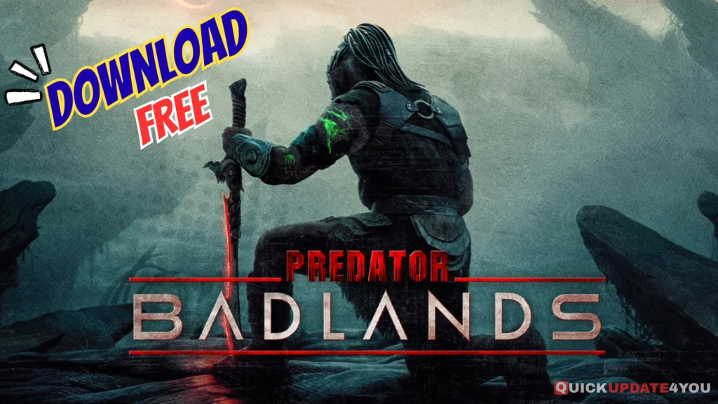 Predator: Badlands (2025) Full Movie Feature Image with Dek the Predator and Thia the Android in epic alien landscape, HD 4K quality.